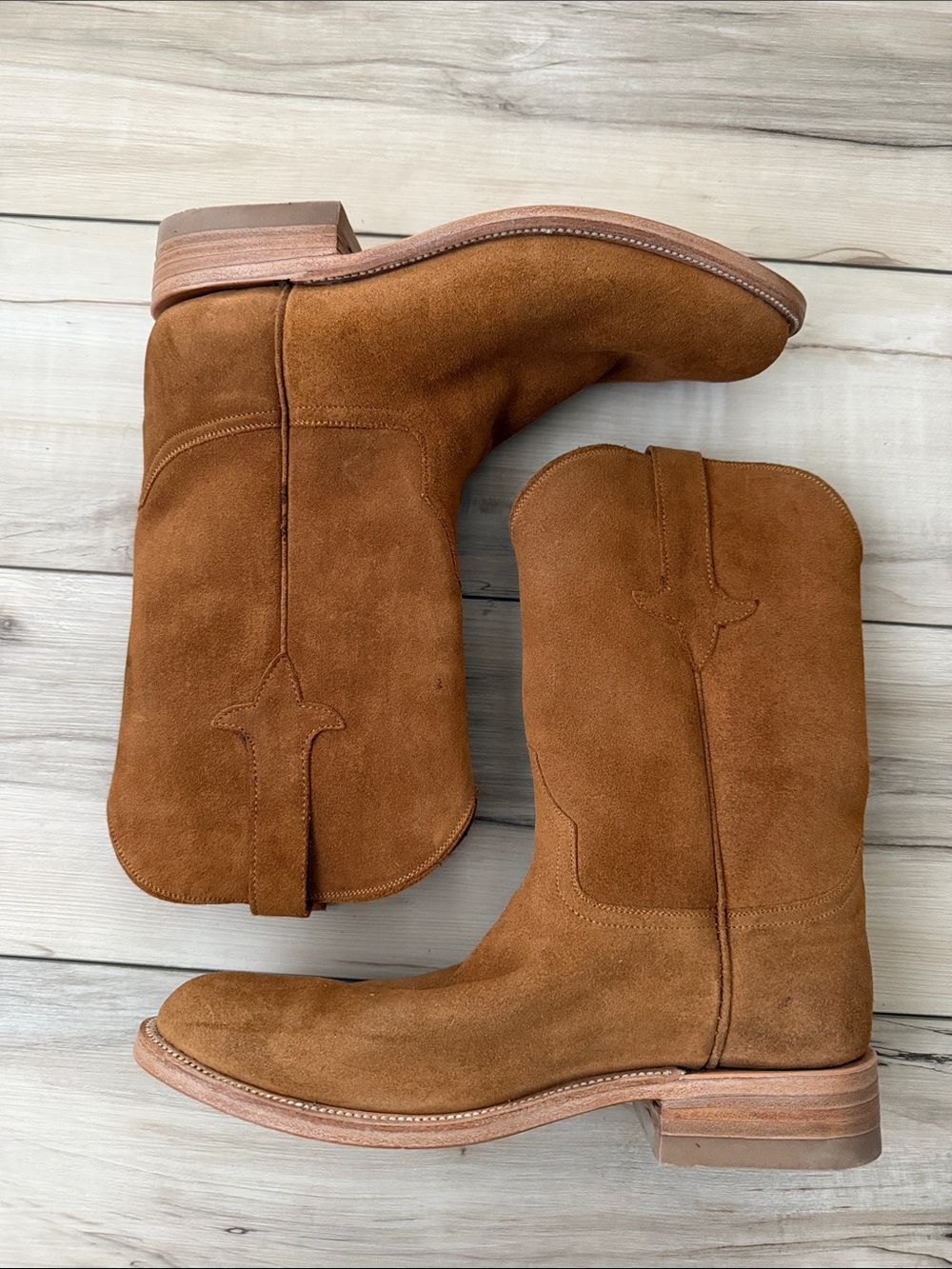Hey Gang Suede Western Boots in Camel Brown Men’s 9.5